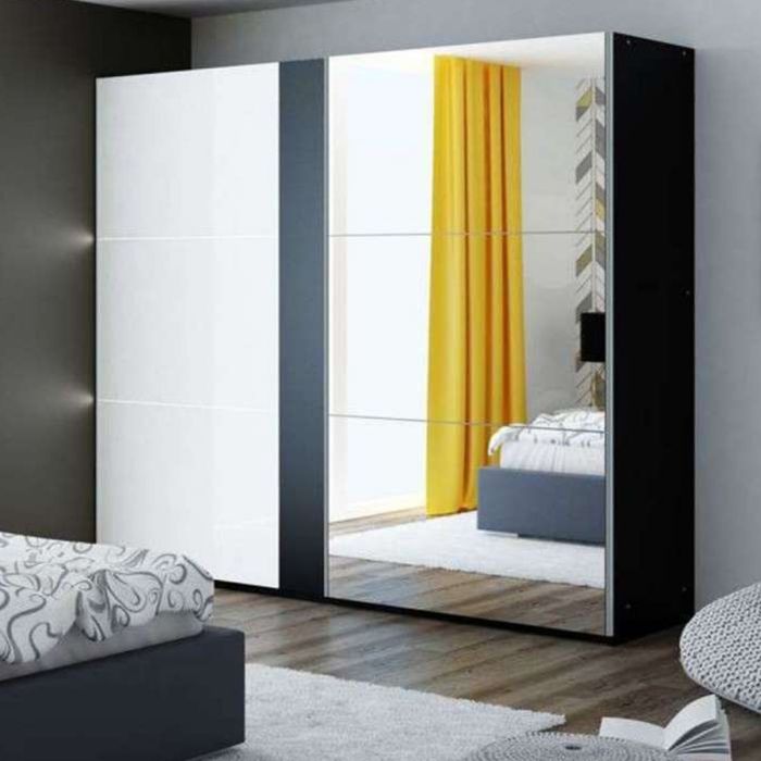Canterbury Sliding 3 Door Mirrored 250cm Wardrobe - Black