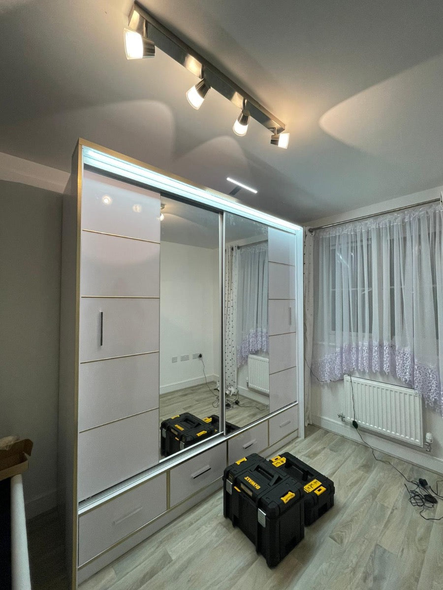 FURCO Andromeda White High Gloss 203cm 2 Door Sliding Wardrobe - Contemporary Style