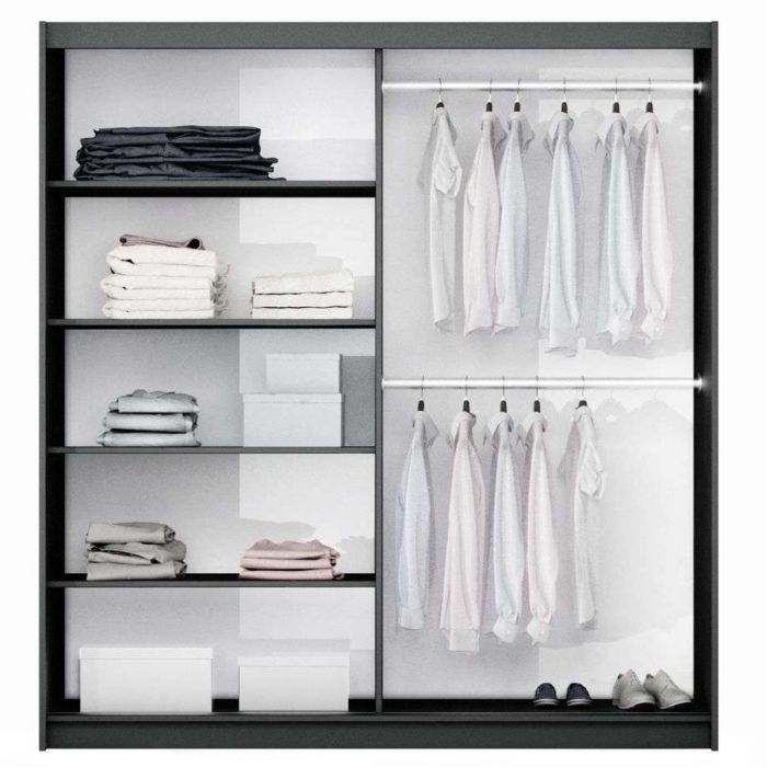 Canterbury Sliding 2 Door Mirrored 200cm Wardrobe - Black