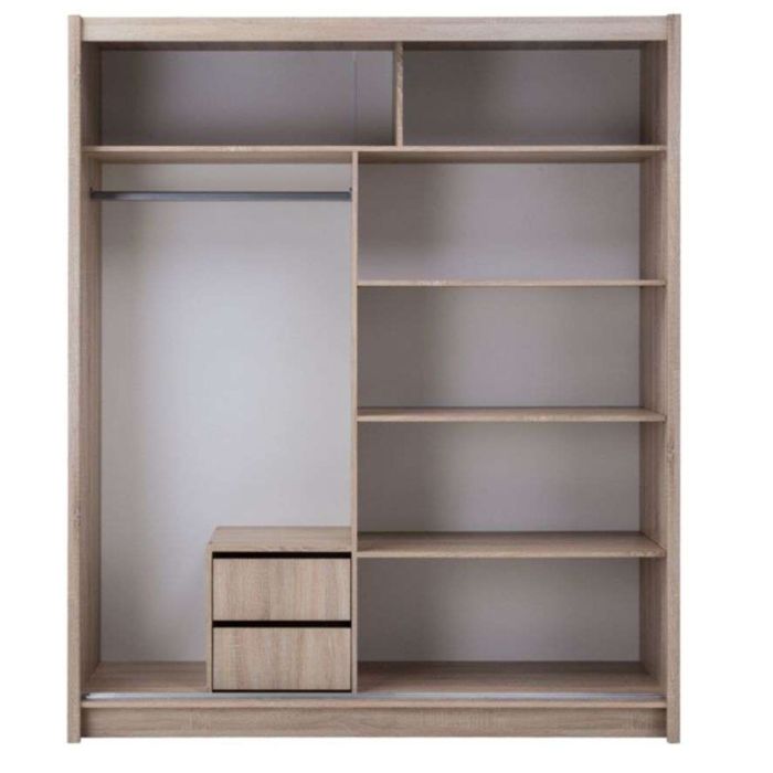 Blackburn Sliding Door 180cm Wardrobe Sonoma Oak with Black Gloss Panel