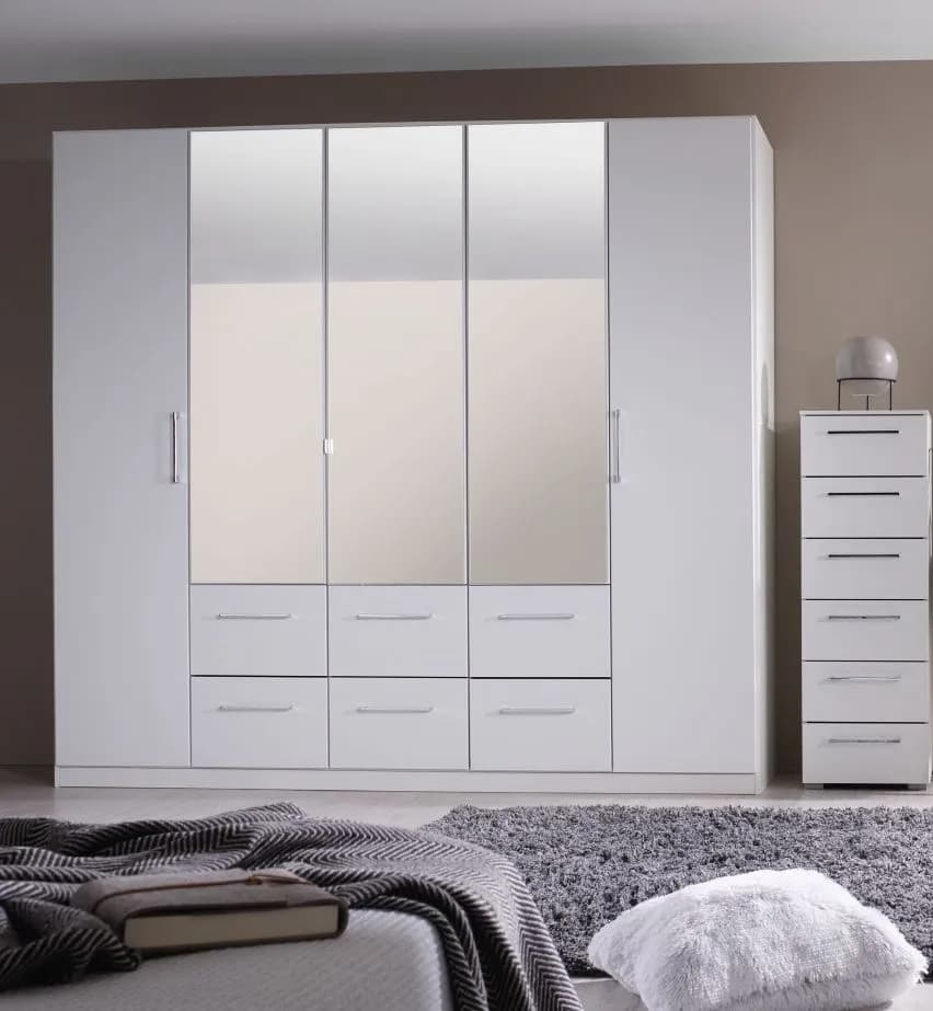 Ellesse 5 Door 6 Drawer Combi Wardrobe in Alpine White - W 136cm