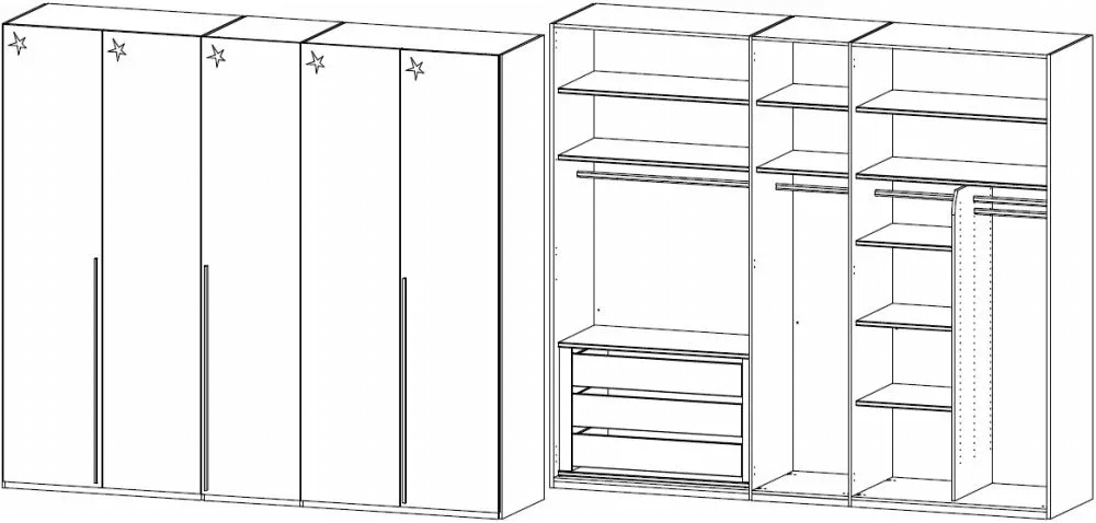 Montclar 5 Door Wardrobe in Alpine White and High Polish White - W 251cm