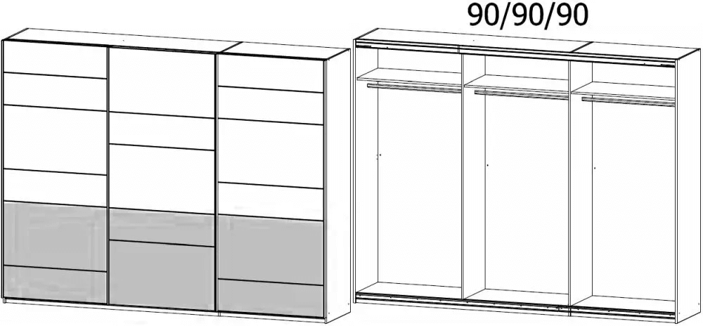 Bilbao-Extra 3 Door Sliding Wardrobe in Artisan Oak and Metallic Grey - W 271cm