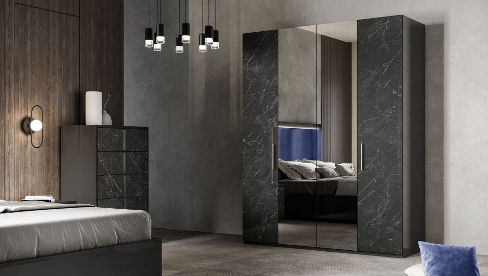 Carvelle Night Glossy Grey Marble Effect Italian Wardrobe