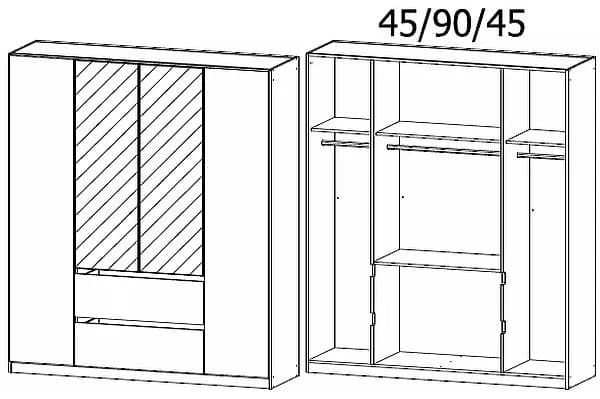 Mainz Alpine White 4 Door 2 Drawer Combi Wardrobe with 2 Mirror Front - 181cm
