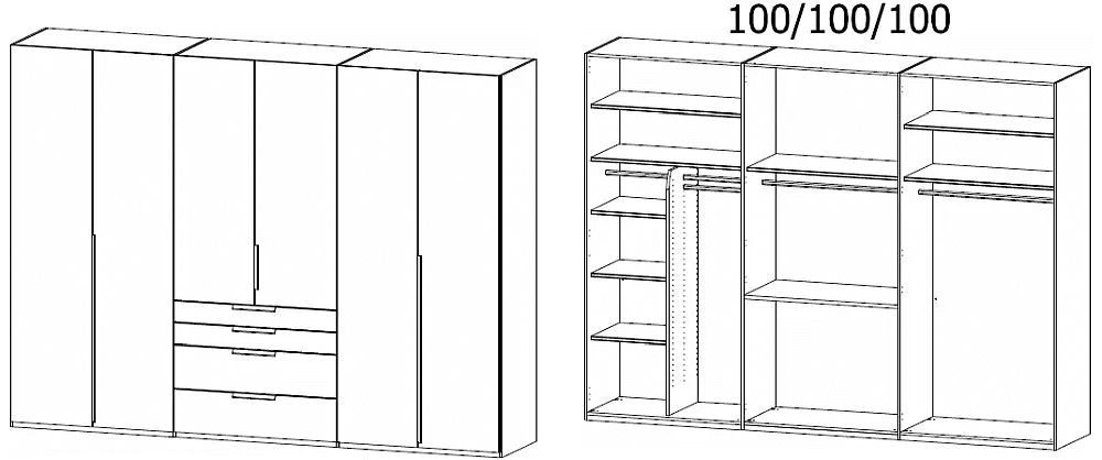 Purisma Alpine White 6 Door 4 Drawer Combi Wardrobe with Crystal White Glass Front - 301cm
