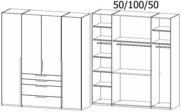 Purisma Silk Grey 4 Door 4 Drawer Combi Wardrobe - 201cm