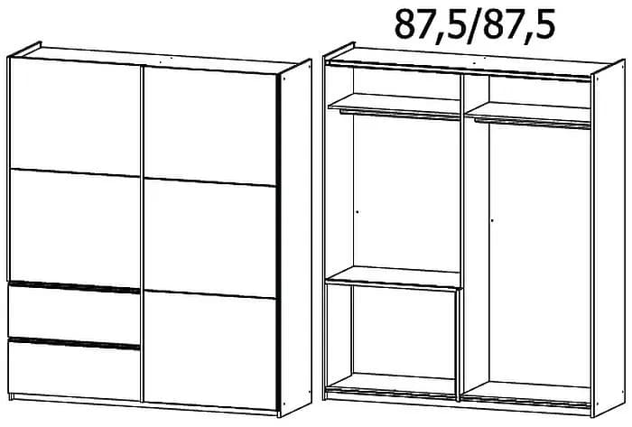 Sevilla Artisan Oak 2 Door 2 Drawer Combi Sliding Wardrobe with Metallic Grey Handle Strips - 175cm