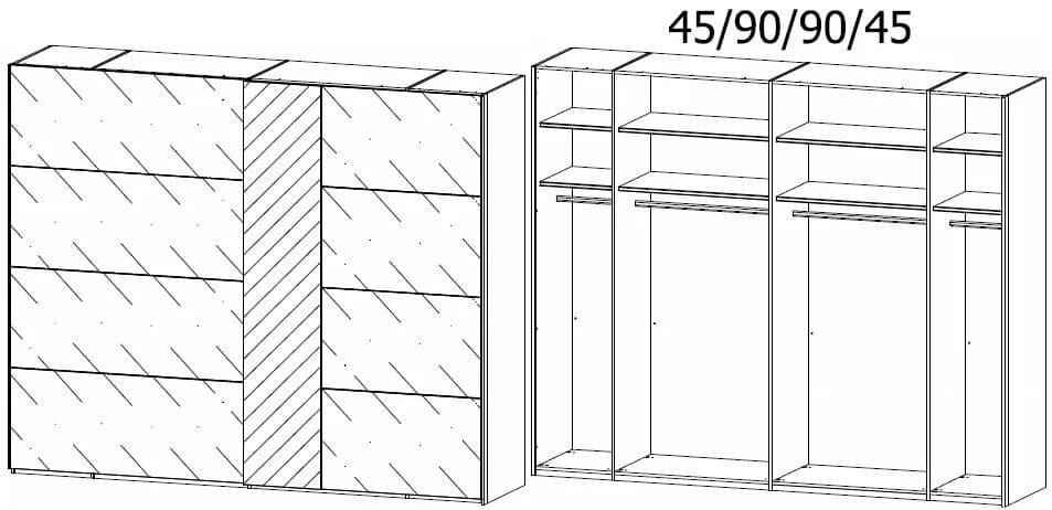 Miramar 2 Door Sliding Wardrobe with White Glass and Mirror Front - W 271cm