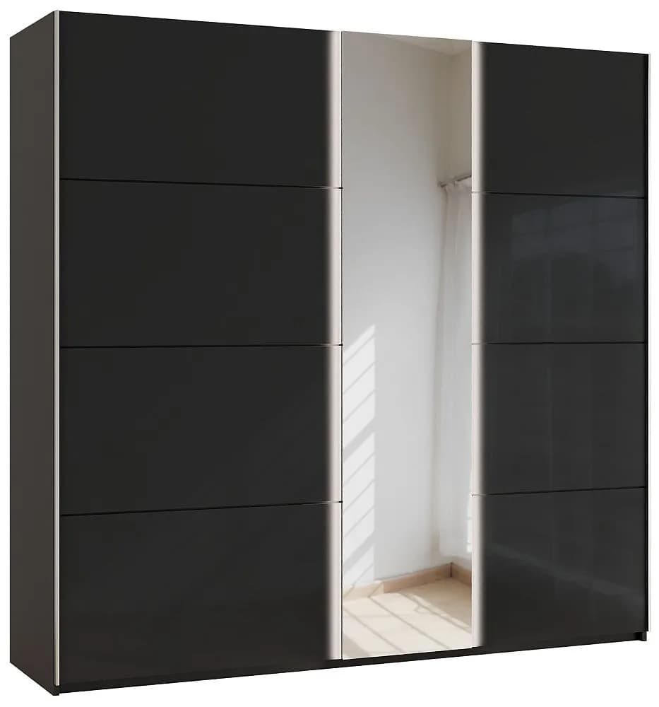 Miramar 2 Door Sliding Wardrobe with Black Glass and Mirror Front - W 226cm