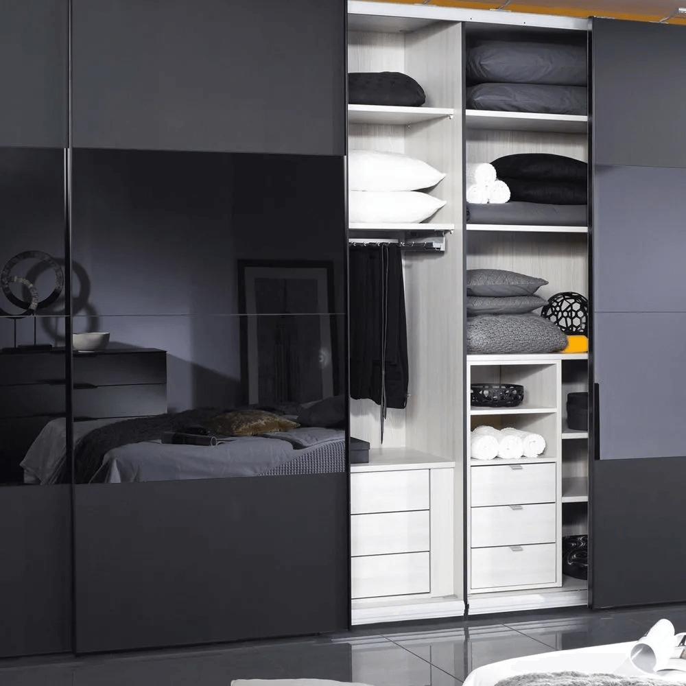 20UP Front 3A 2 Door Black Gloss Sliding Wardrobe - 340cm