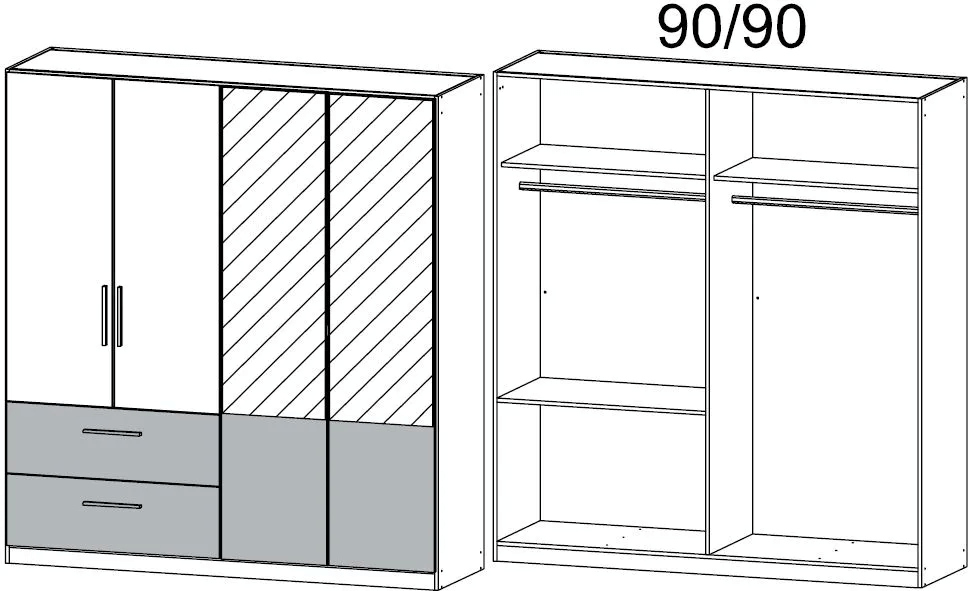 Alvor 4 Door Combi Wardrobe in Oak and White - W 181cm