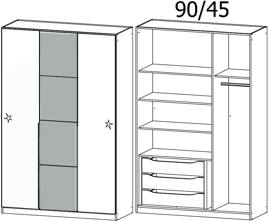 Bellezza 3 Door Wardrobe in White and Silk Grey - W 141cm