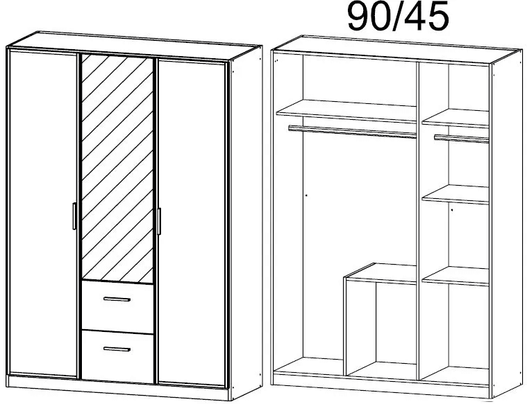 Marl 3 Door Combi Wardrobe in White - W 136cm