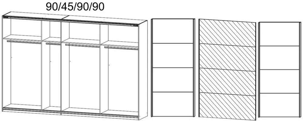 Quadra 3 Door Mirror Sliding Wardrobe in Sonoma Oak - W 315cm