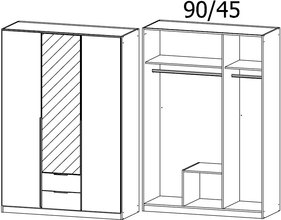Texas 3 Door Combi Wardrobe in Silk Grey - W 136cm