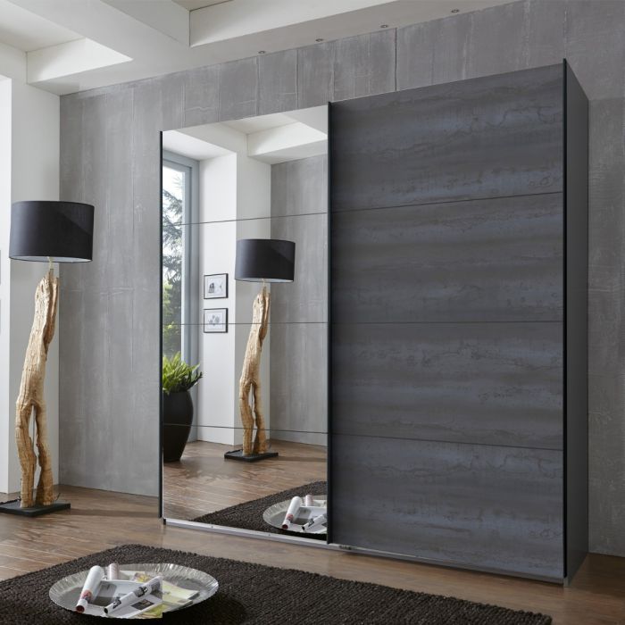 Graphite Grey 2 Door Sliding Mirrored Wardrobe | 180cm | Sleek Design | Furco
