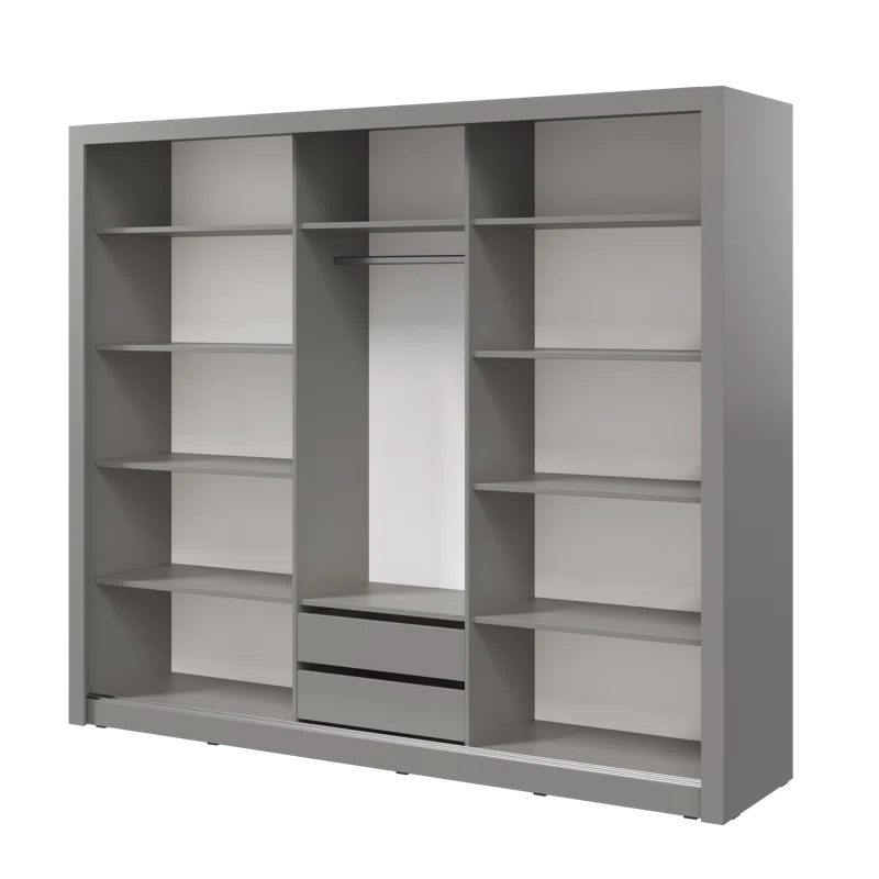 Minnis 3 Door Manufactured Wood Grey Sliding Wardrobe