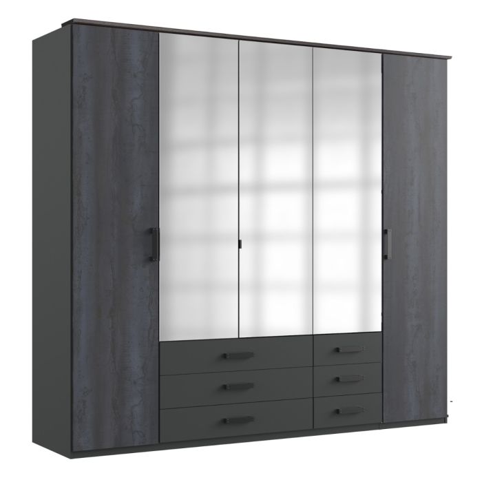 Bodden 5 Door Wardrobe | Digi Steel Front | Graphite Carcase | Modern Edge | Furco