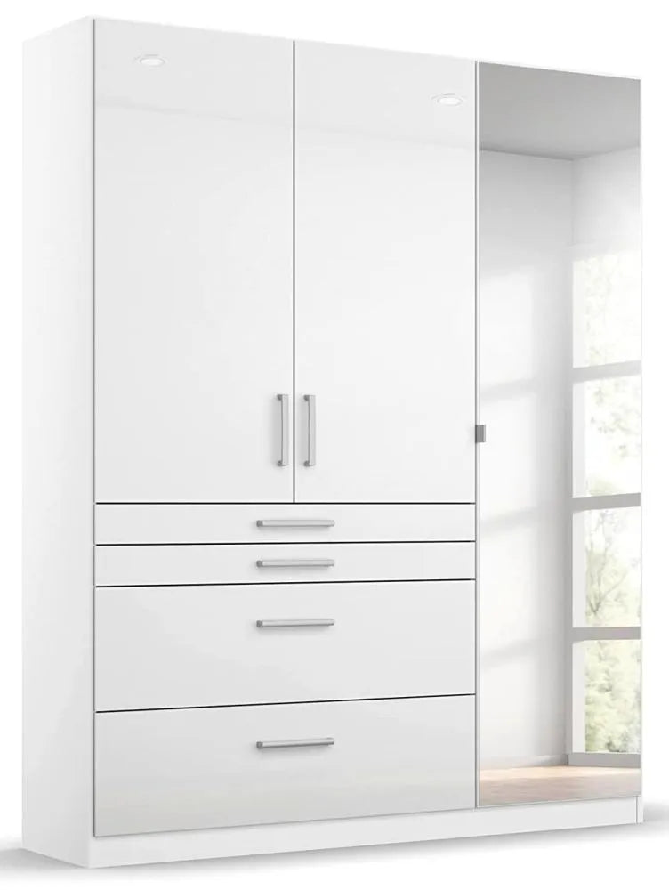 Homburg 3 Door 1 Mirror Combi Wardrobe in White - 136cm
