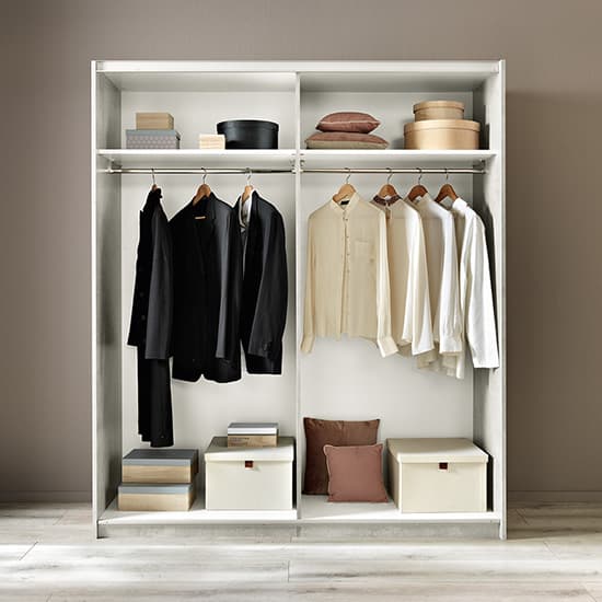 Abby Mirrored Wooden Sliding Wardrobe In White