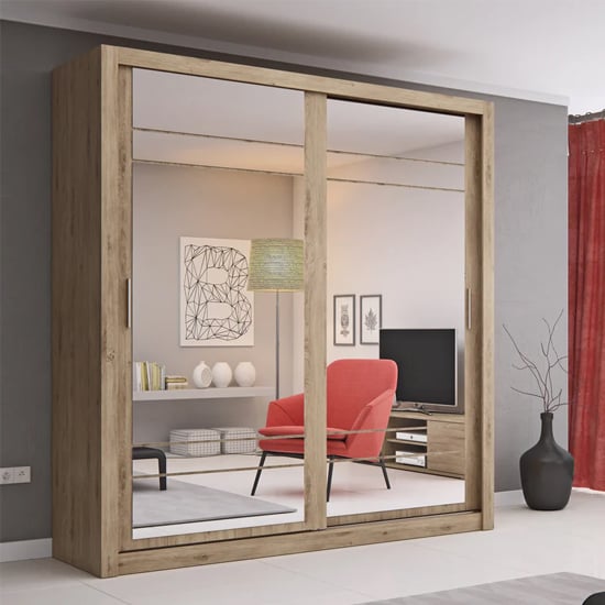 Allen Large Sliding Wardrobe | Mirrored 2 Doors in Shetland Oak | Spacious & Stylish | Furco