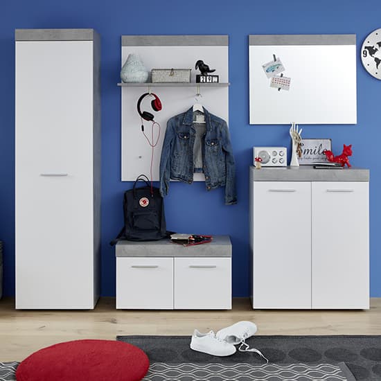 Alley Wooden 1 Door Wardrobe In White And Cement Grey