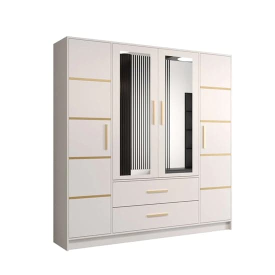 Bastia II 4 Door 2-Drawer Mirrored Wardrobe | Pure White | Furco
