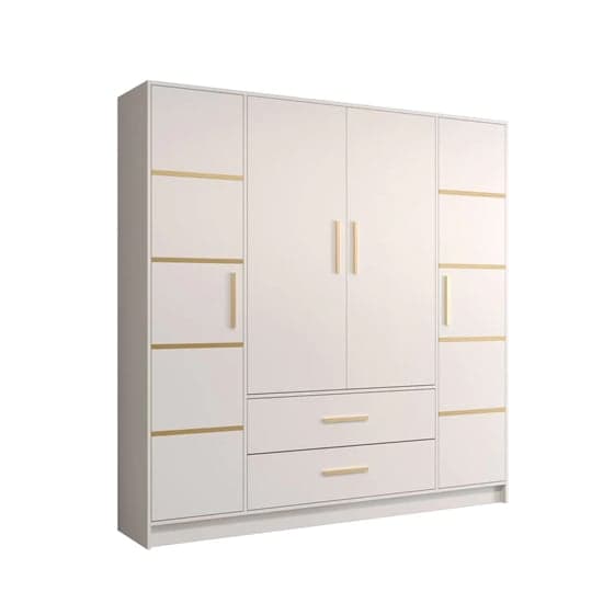 Bastia III Wooden Wardrobe With 4 Doors 2 Drawers In White