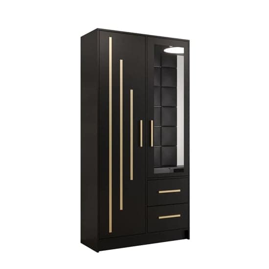 Bastia IV Mirrored Wardrobe With 2 Doors 2 Drawers In Black
