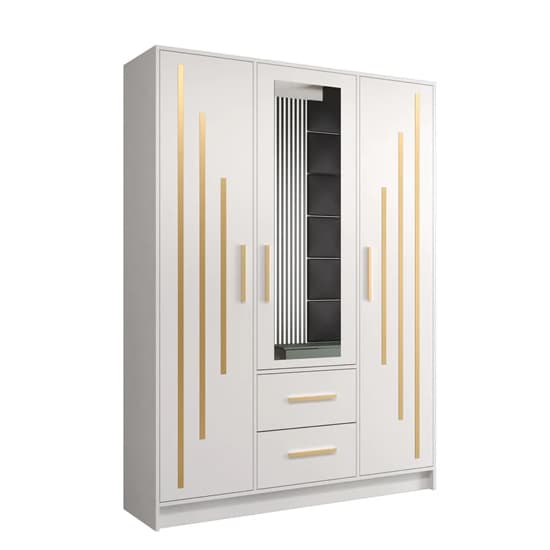 Bastia IV Mirrored Wardrobe With 3 Doors 2 Drawers In White