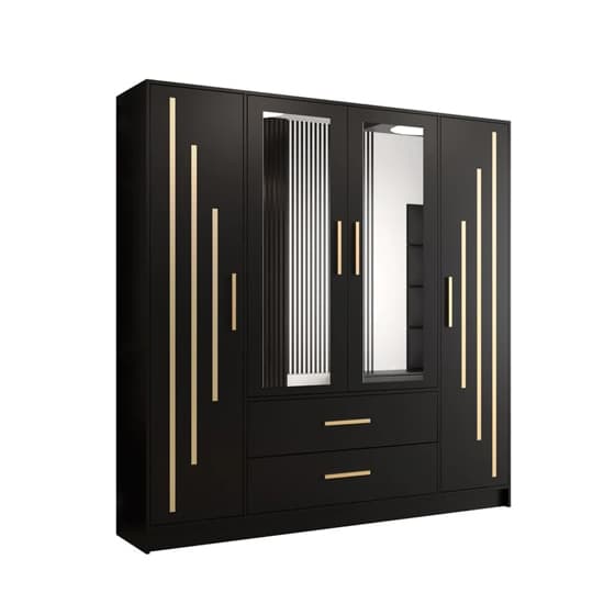 Bastia IV 4 Door 2-Drawer Mirrored Wardrobe | Elegant Black | Sophisticated Storage | Furco