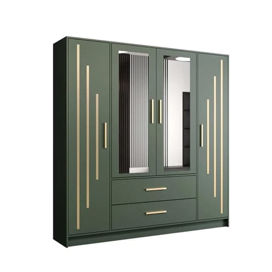Bastia IV 4 Door 2-Drawer Mirrored Wardrobe | Refreshing Green | Vibrant Organization | Furco