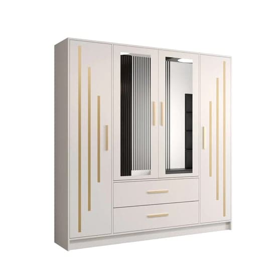 Bastia IV 4 Door 2-Drawer Mirrored Wardrobe | Classic White | Timeless Storage | Furco