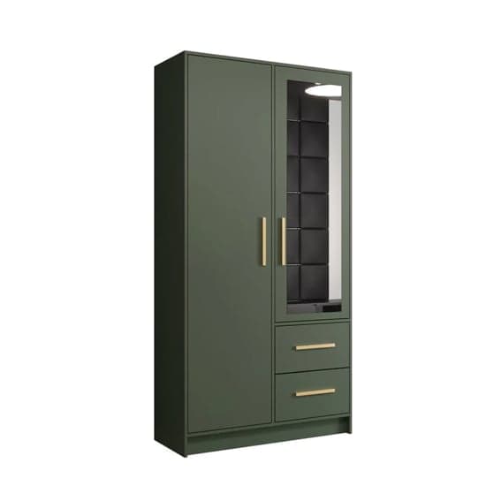 Bastia Mirrored Wardrobe With 2 Doors 2 Drawers In Green