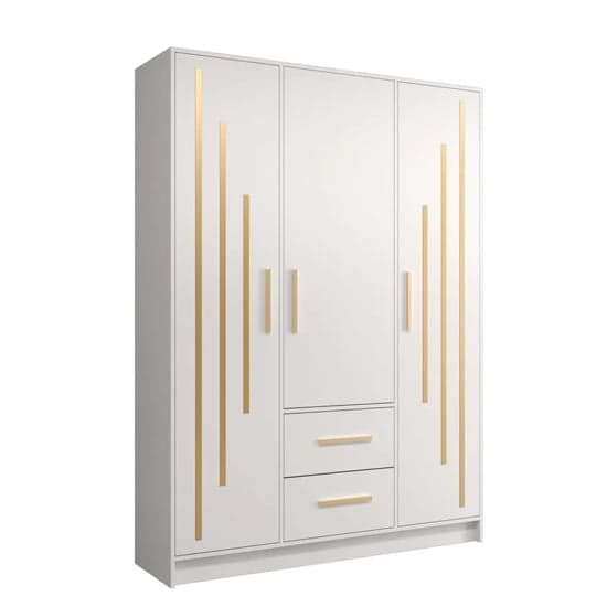 Bastia V Wooden Wardrobe With 3 Doors 2 Drawers In White