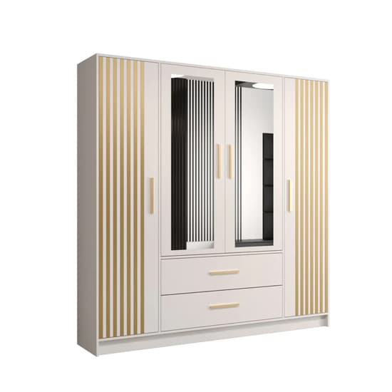 Bastia VI 4 Door Mirrored Wardrobe | White with 2 Drawers | Classic Elegance | Furco