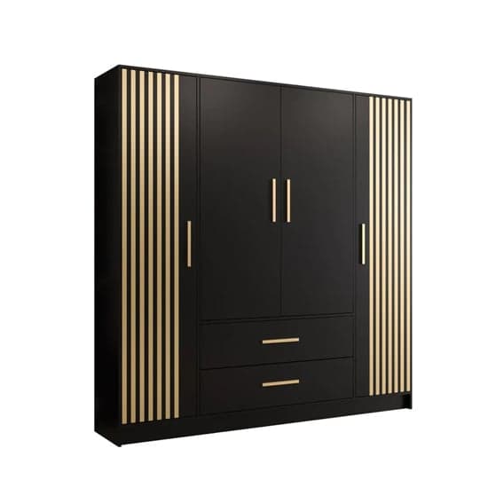 Bastia VII 4 Door Wardrobe with 2 Drawers | Sleek Black Finish | Furco