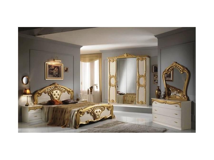 Cristina Beige and Gold Italian 4 Door Wardrobe