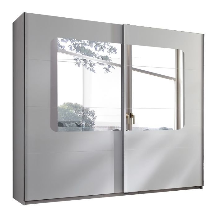 Berten 225cm 2 Door Mirrored Sliding Wardrobe in White | Contemporary Elegance | Furco