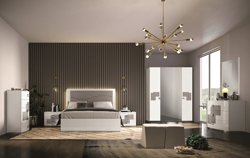 Betty High Gloss White and Grey Italian Wardrobe