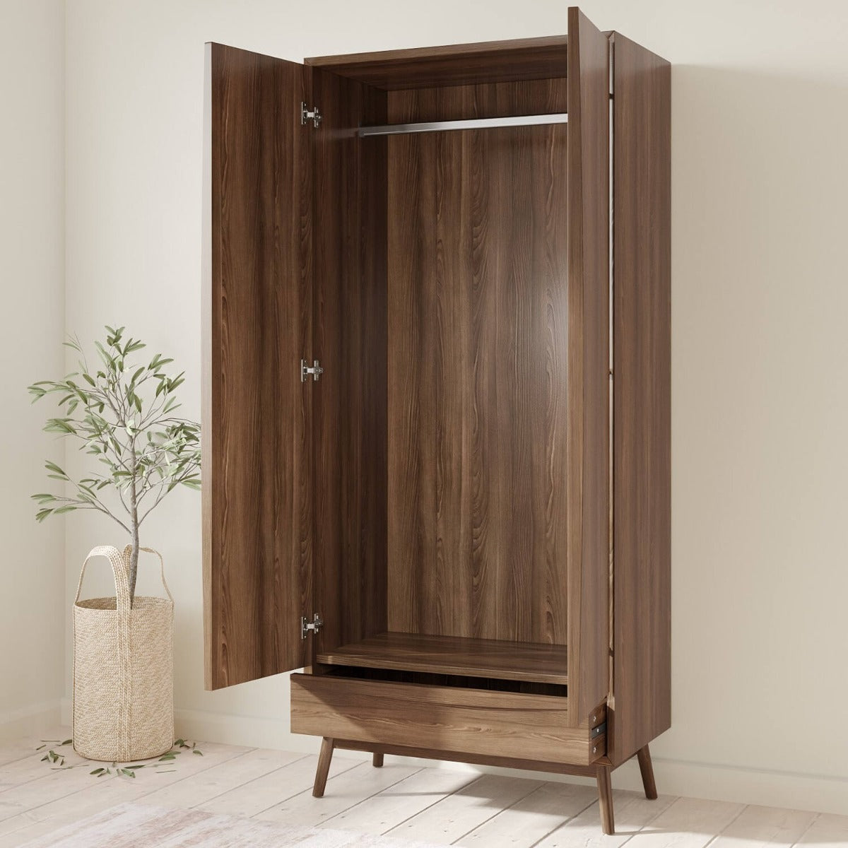 Walnut 3 Piece Bedroom Furniture Wardrobe Set - Frances