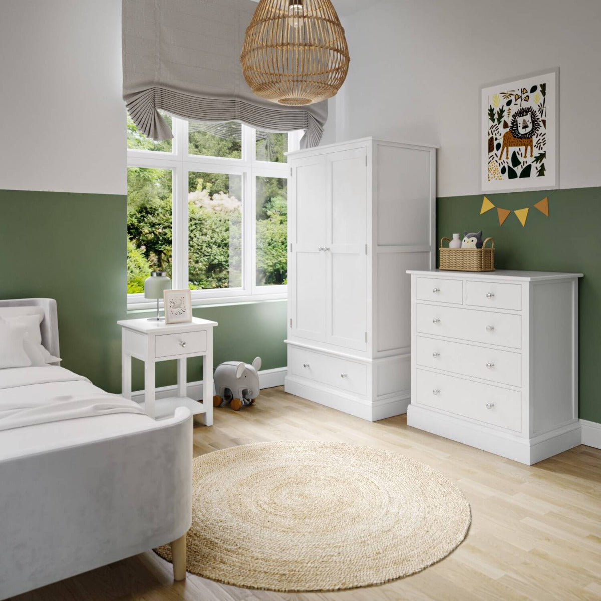 Kids White Painted 2 Door Double Wardrobe with Drawer - Harper