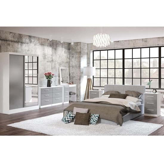 Carola Mirrored Sliding 2 Door Wardrobe In White And Grey High Gloss