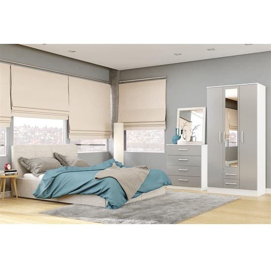 Carola Mirrored Wardrobe In White Grey High Gloss With 3 Doors