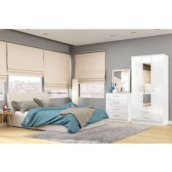 Carola Mirrored Wardrobe In White High Gloss With 3 Doors