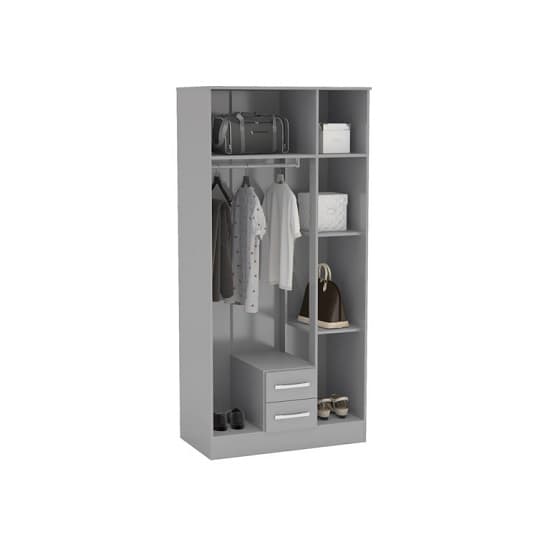 Carola Mirrored Wardrobe In Grey High Gloss With 3 Doors