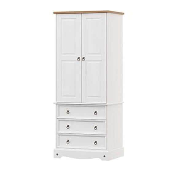 Consett White Wardrobe With 2 Doors And 3 Drawers