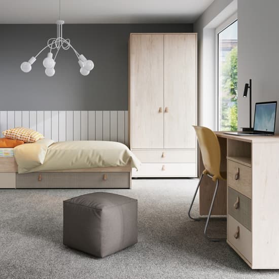 Danville Wooden Wardrobe With 3 Door 2 Drawer In Light Walnut