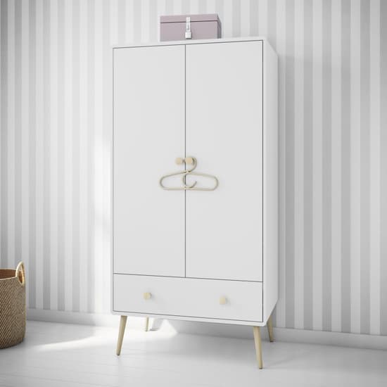 Giza Wooden Wardrobe With 2 Doors 1 Drawer In Pure White